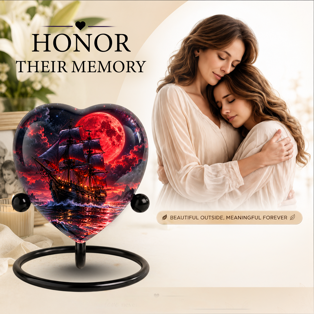 Pirate Ship Adult Cremation Urn for Ashes – Red Moon Nautical Memorial Urn,