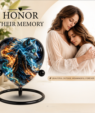 Wolf Warrior Heart Cremation Urn for Ashes, Personalized Adult Memorial Urn,