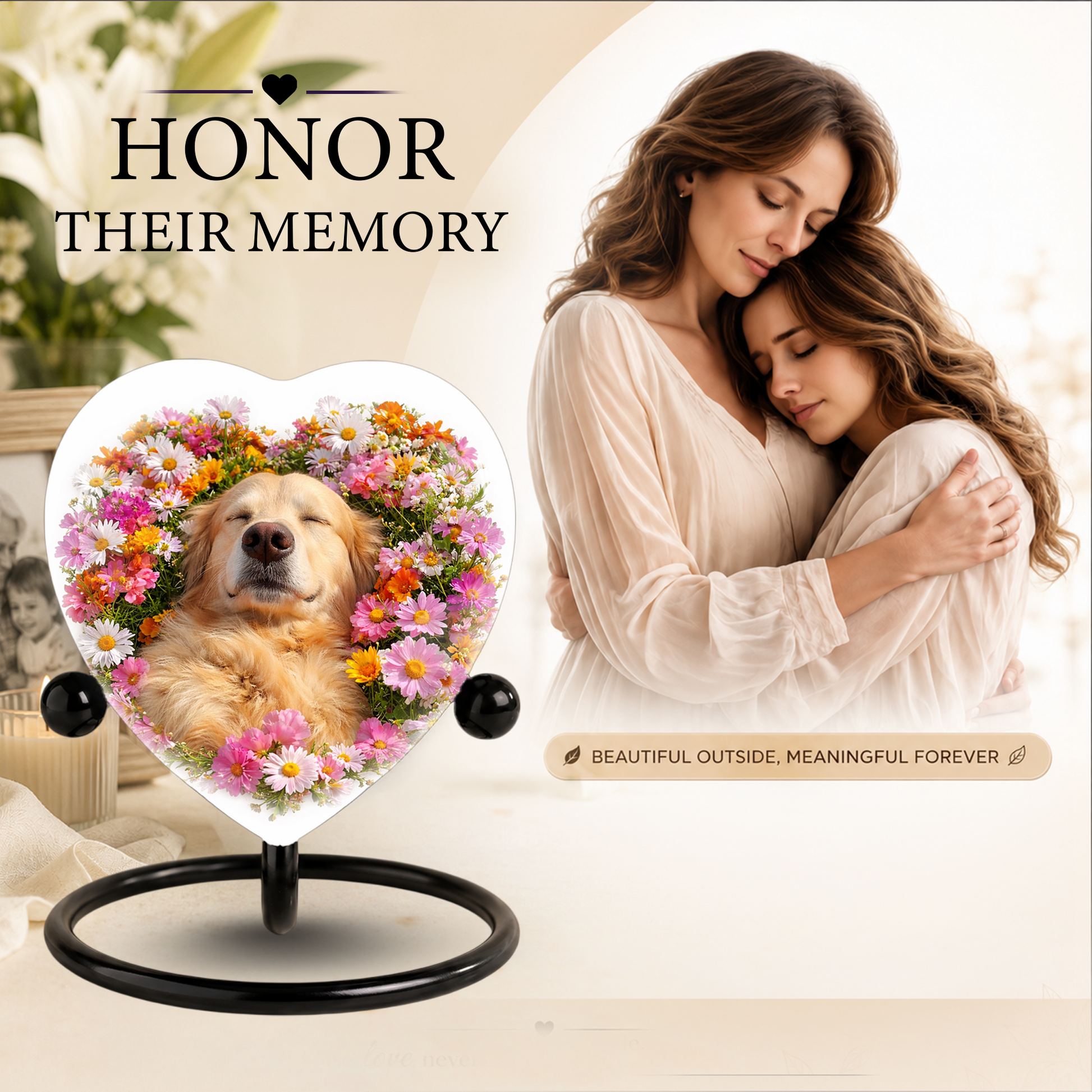Golden Retriever Flower Heart Adult Urn for Ashes – Peaceful Floral Memorial Cremation Urn