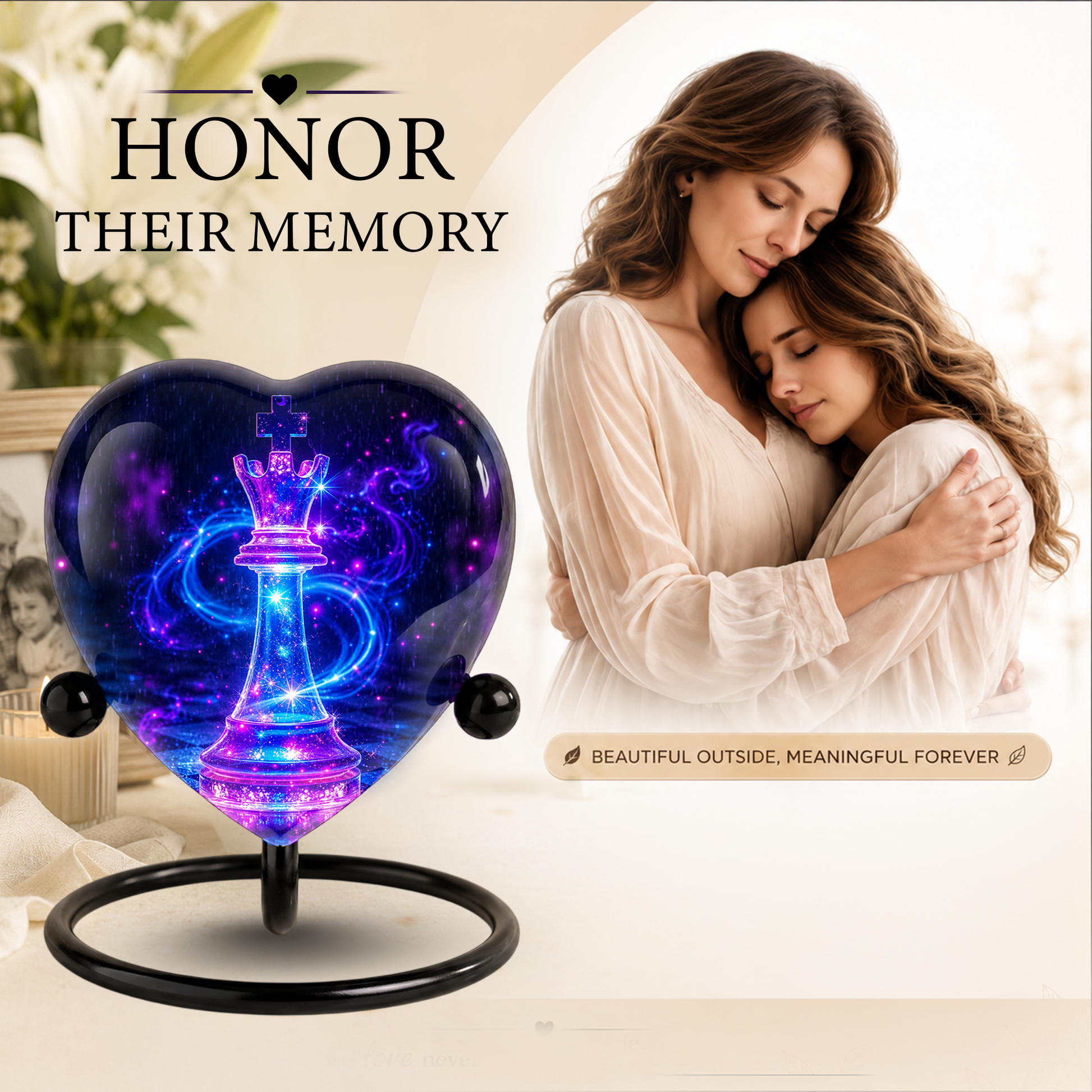 Royal Queen Chess Heart Adult Urn – Adult Urn, Urn for Ashes Adult, Adult Cremation Urns