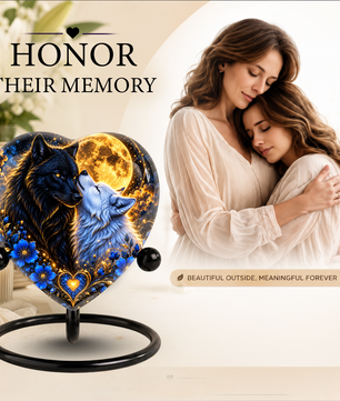 Wolf Couple Heart Cremation Urn for Ashes, Personalized Adult Memorial Urn, Wolf Urn for Couples