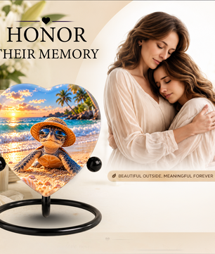 Turtle Beach Cremation Urn for Ashes, Sea Turtle Memorial Urn, Ocean Sunset Urn, Heart Shaped Cremation Urn,
