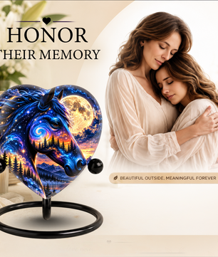 Galaxy Horse Heart Cremation Urn for Ashes, Personalized Adult Memorial Urn Heart Shaped Horse Urn, Nature Memorial