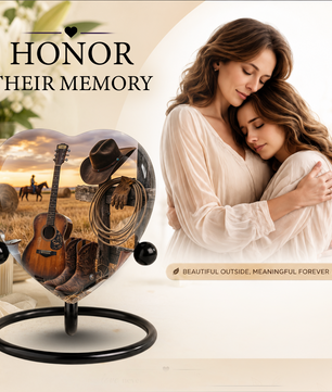 Cowboy Urn for Dad – Western Heart Shaped Cremation Urn for Father, Son & Men