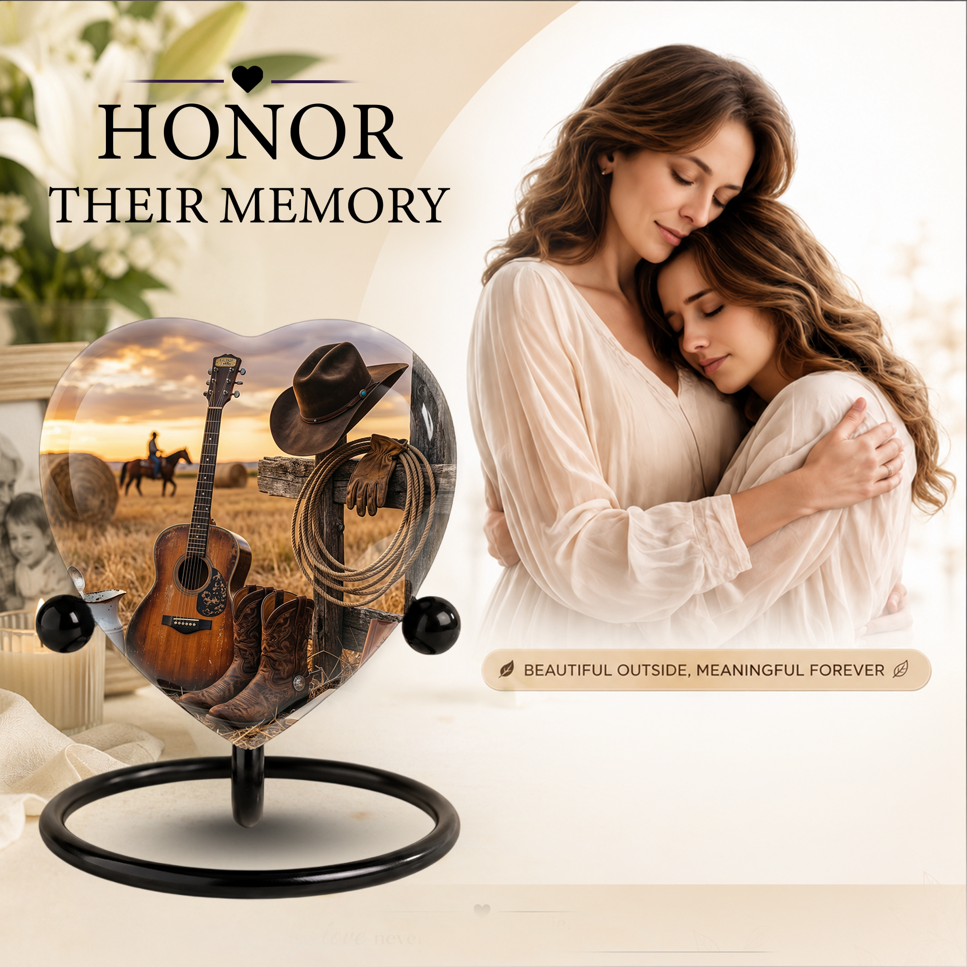 Cowboy Urn for Dad – Western Heart Shaped Cremation Urn for Father, Son & Men