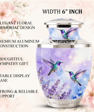 Purple Hummingbird Cremation Urn for Mom, Urn for Human Ashes, Custom Urn for Mother