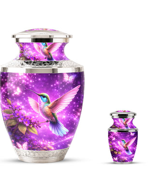 Purple Hummingbird Cremation Urn for Mom, Urn for Human Ashes, Memorial Urn for Mother
