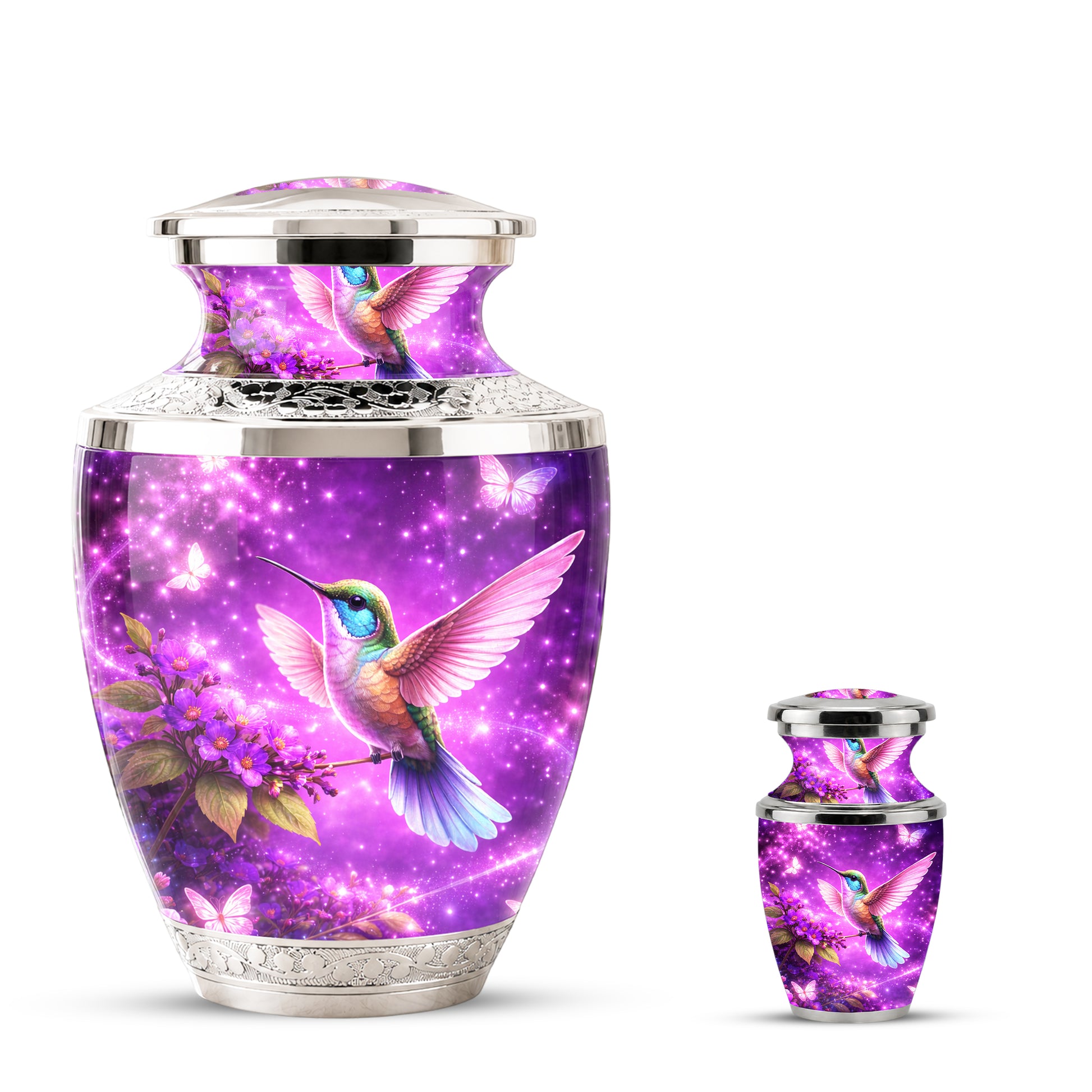 Purple Hummingbird Cremation Urn for Mom, Urn for Human Ashes, Memorial Urn for Mother