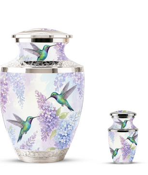 Green Hummingbird Cremation Urn - Couple Humming Bird Urn For Companion