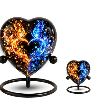 Heart Shaped Butterfly Urn for Ashes, Blue and Gold Butterfly Cremation Urn, Personalized Memorial Urn for Human Ashes