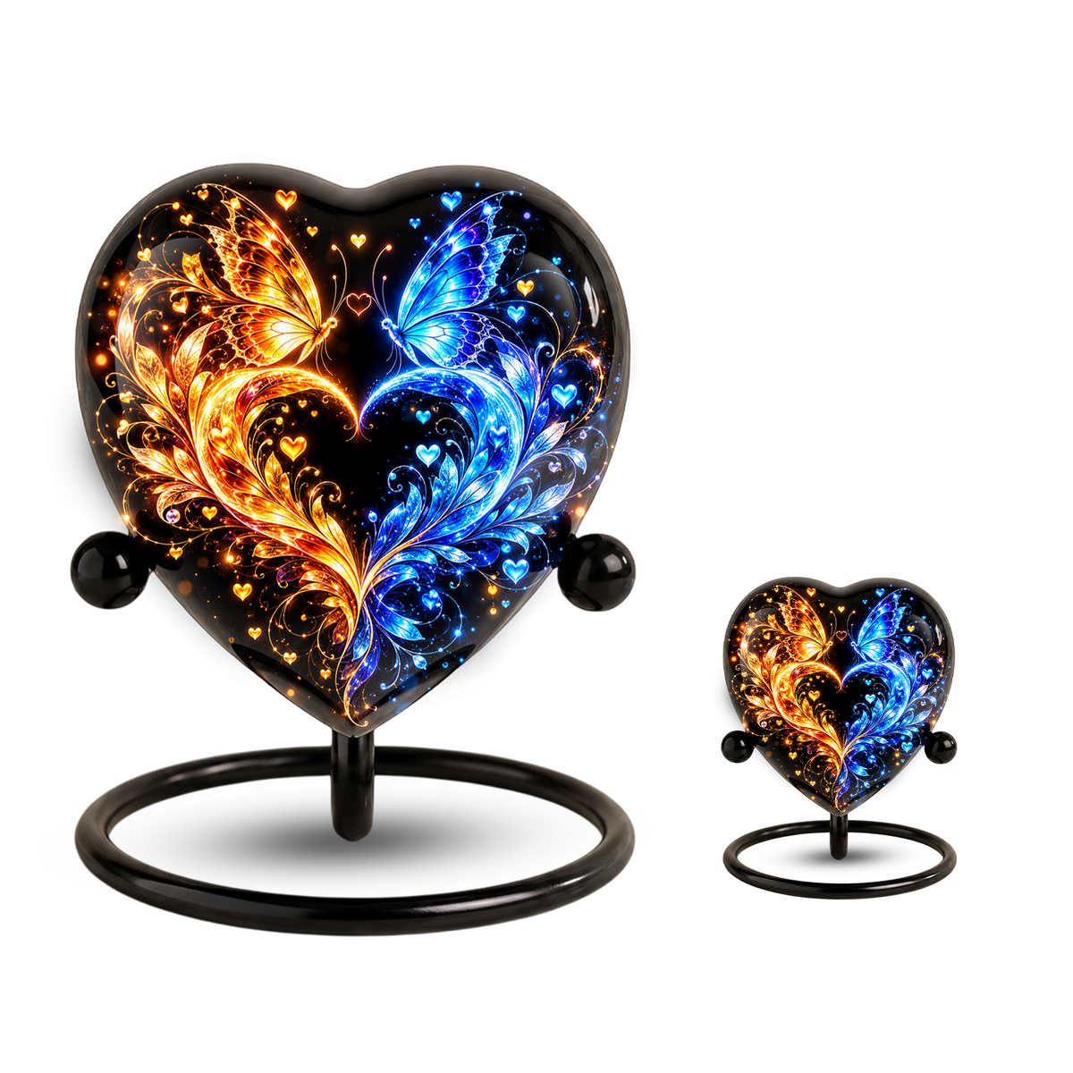 Heart Shaped Butterfly Urn for Ashes, Blue and Gold Butterfly Cremation Urn, Personalized Memorial Urn for Human Ashes