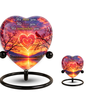 Sunset Heart Memorial Urn – Adult Urn for Ashes, Sunset Cremation Urn, Heart-Shaped Adult Cremation Urn