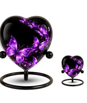 Purple Butterfly Adult Cremation Urn for Ashes, Personalized Butterfly Memorial Urn, Purple Heart Urn, Butterfly Cremation Urn, Adult Urn