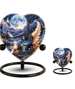 Guitar Cremation Urn for Ashes, Music Memorial Urn, Personalized Guitar Urn, Heart Shaped Memorial Urn