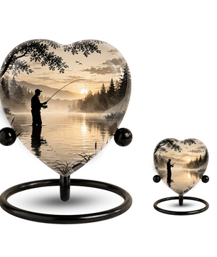 Gone Fishing Heart-Shaped Urn for Dad – Fishing Cremation Urn for Father, Men & Ashes
