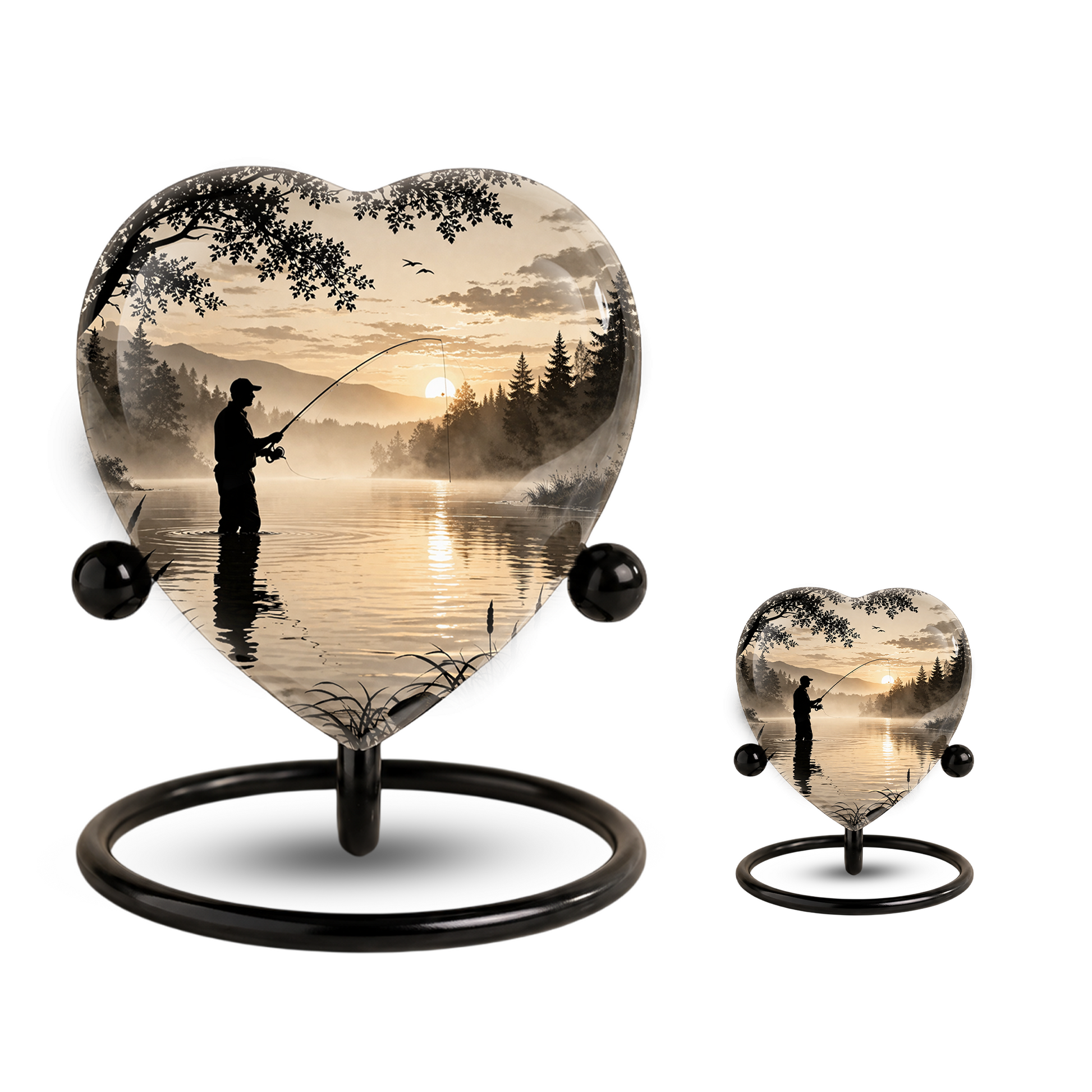 Gone Fishing Heart-Shaped Urn for Dad – Fishing Cremation Urn for Father, Men & Ashes