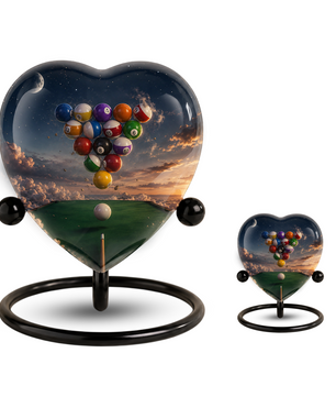 Billiards Pool Table Adult Urn – Pool Balls Sunset Heart Design Adult Cremation Urn for Ashes