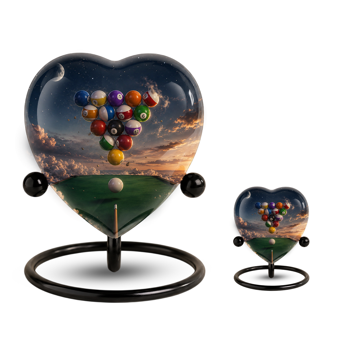 Billiards Pool Table Adult Urn – Pool Balls Sunset Heart Design Adult Cremation Urn for Ashes