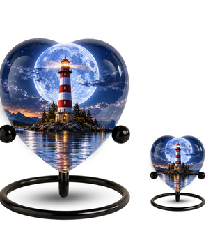 Lighthouse Adult Cremation Urn for Ashes, Personalized Ocean Memorial Urn, Moonlight Lighthouse Urn, Coastal Adult Urn, Heart Cremation Urn