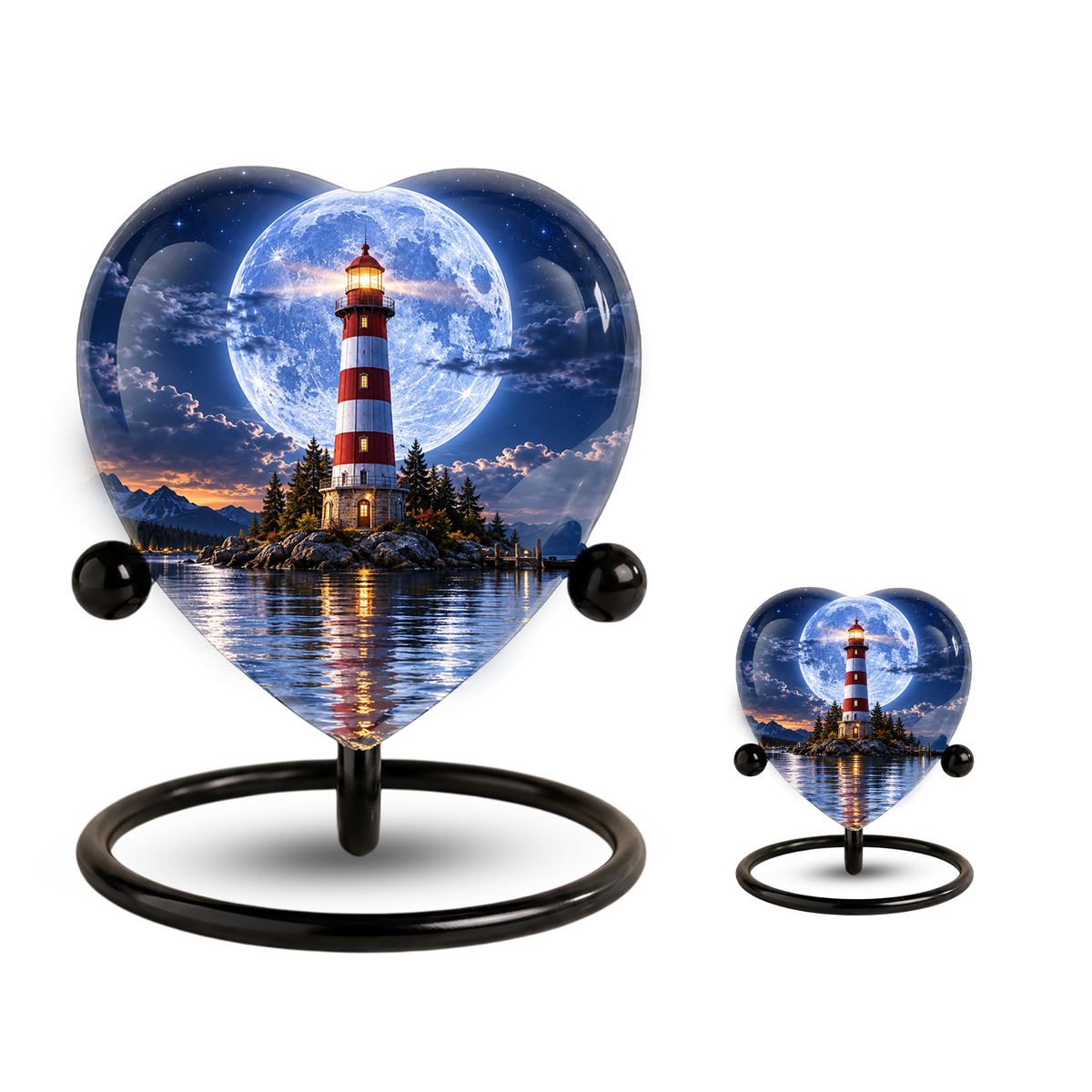 Lighthouse Adult Cremation Urn for Ashes, Personalized Ocean Memorial Urn, Moonlight Lighthouse Urn, Coastal Adult Urn, Heart Cremation Urn