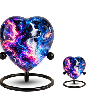 Heart Shaped Border Collie Urn for Ashes, Personalized Dog Cremation Urn, Galaxy Pet Memorial Urn