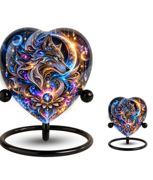 Wolf Adult Urn for Ashes, Celestial Wolf Memorial Urn, Blue and Gold Fantasy Animal Cremation Urn
