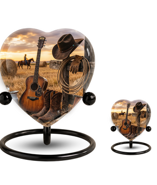 Cowboy Urn for Dad – Western Heart Shaped Cremation Urn for Father, Son & Men