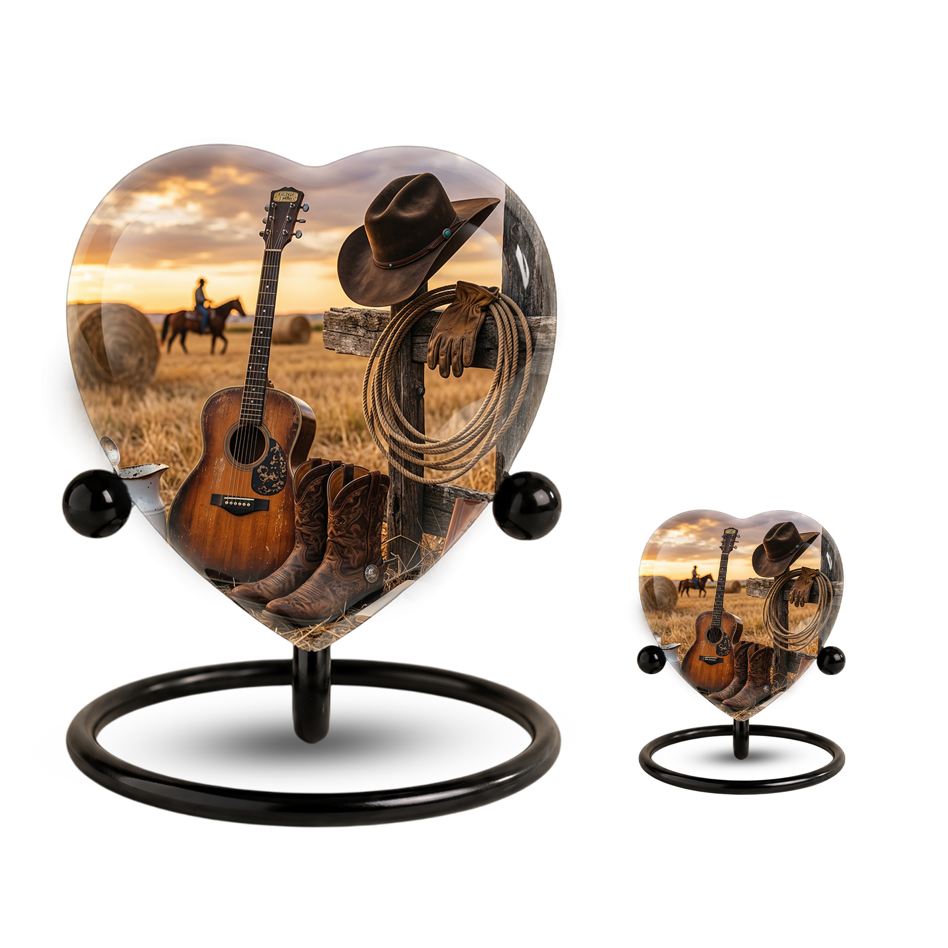 Cowboy Urn for Dad – Western Heart Shaped Cremation Urn for Father, Son & Men