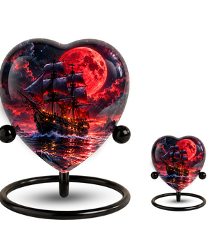 Pirate Ship Adult Cremation Urn for Ashes – Red Moon Nautical Memorial Urn,
