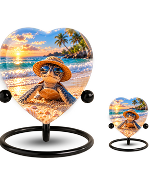 Turtle Beach Cremation Urn for Ashes, Sea Turtle Memorial Urn, Ocean Sunset Urn, Heart Shaped Cremation Urn,