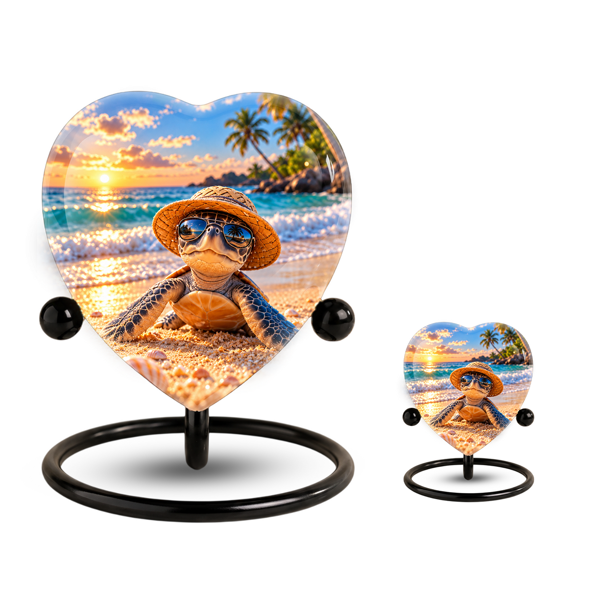 Turtle Beach Cremation Urn for Ashes, Sea Turtle Memorial Urn, Ocean Sunset Urn, Heart Shaped Cremation Urn,