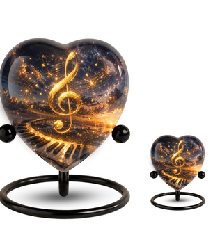 Musical Note Piano Adult Urn – Golden Treble Clef Heart Design Adult Cremation Urn for Ashes