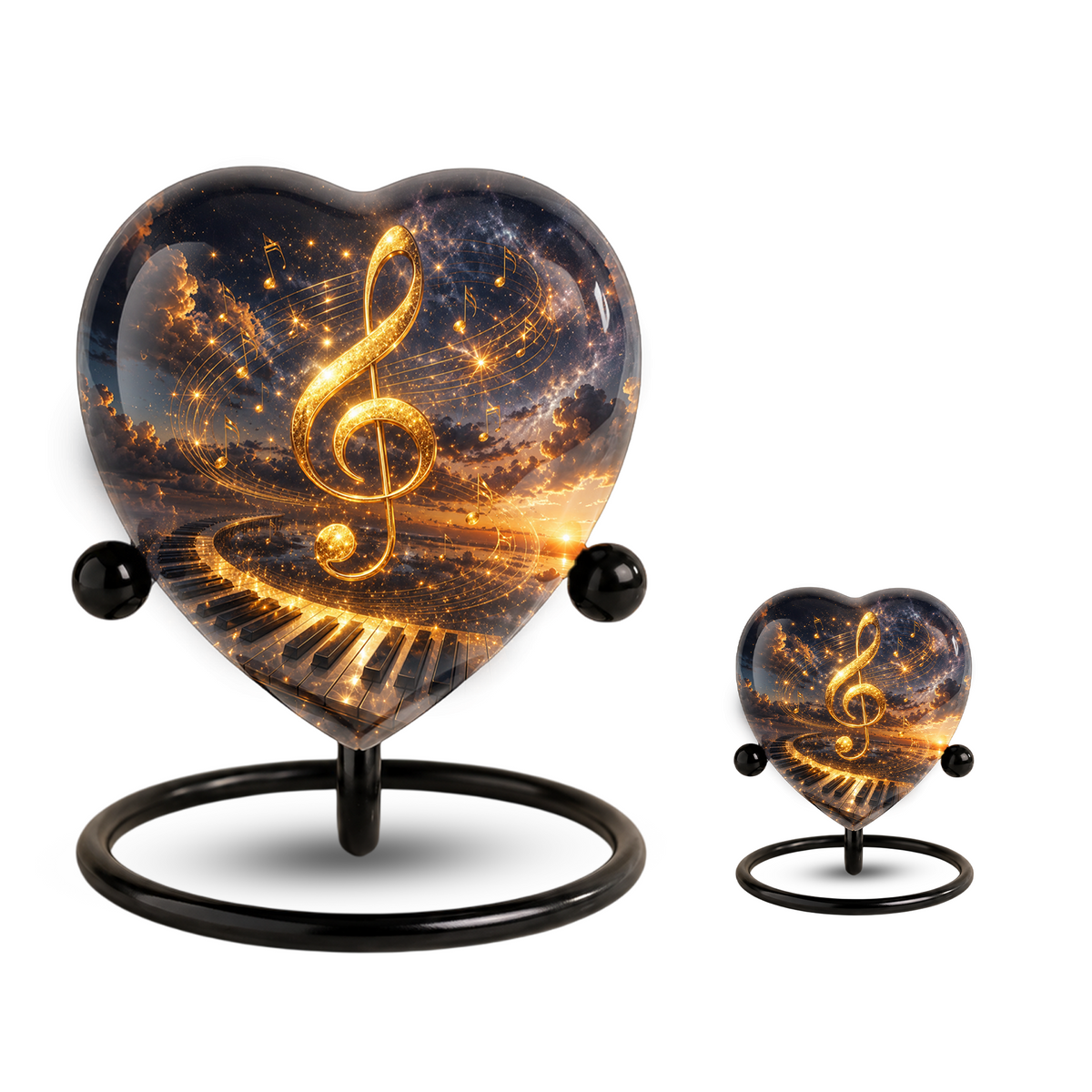 Musical Note Piano Adult Urn – Golden Treble Clef Heart Design Adult Cremation Urn for Ashes