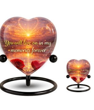 Heart-Shaped Sunset Memorial, Adult Cremation Urn, Adult Urns for Ashes, Romantic Keepsake Memorial