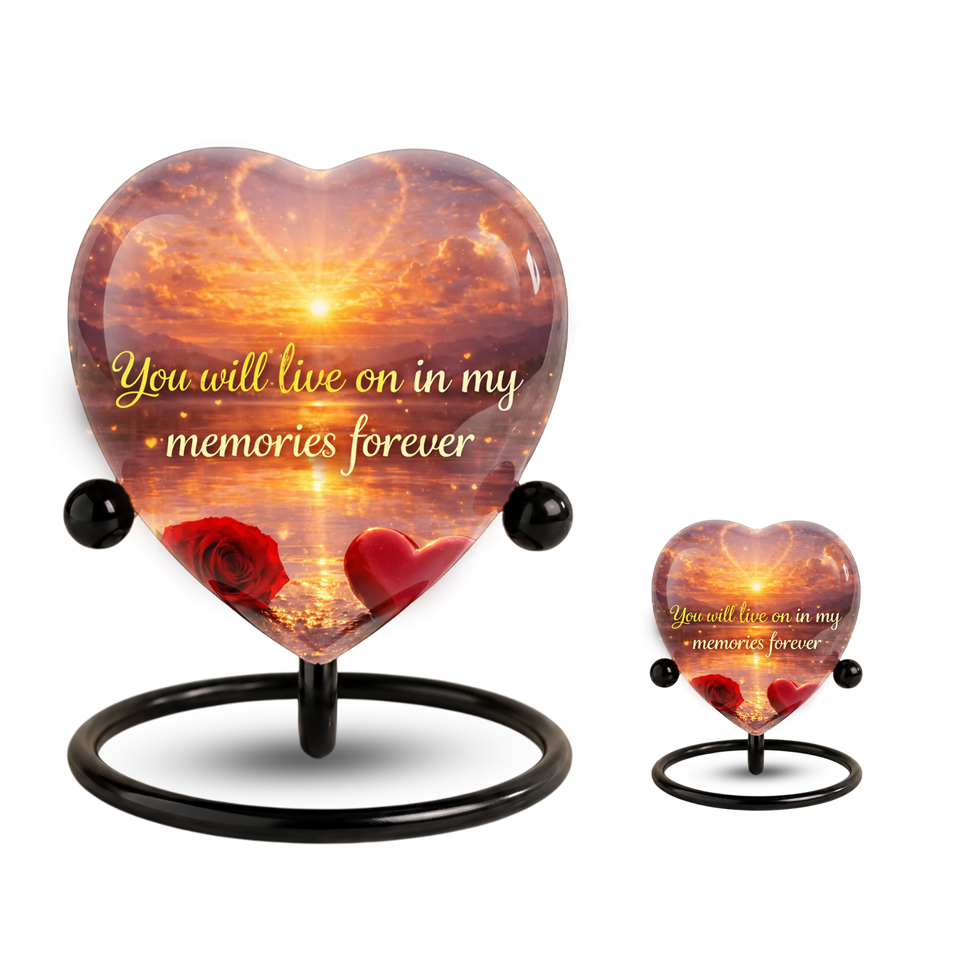 Heart-Shaped Sunset Memorial, Adult Cremation Urn, Adult Urns for Ashes, Romantic Keepsake Memorial