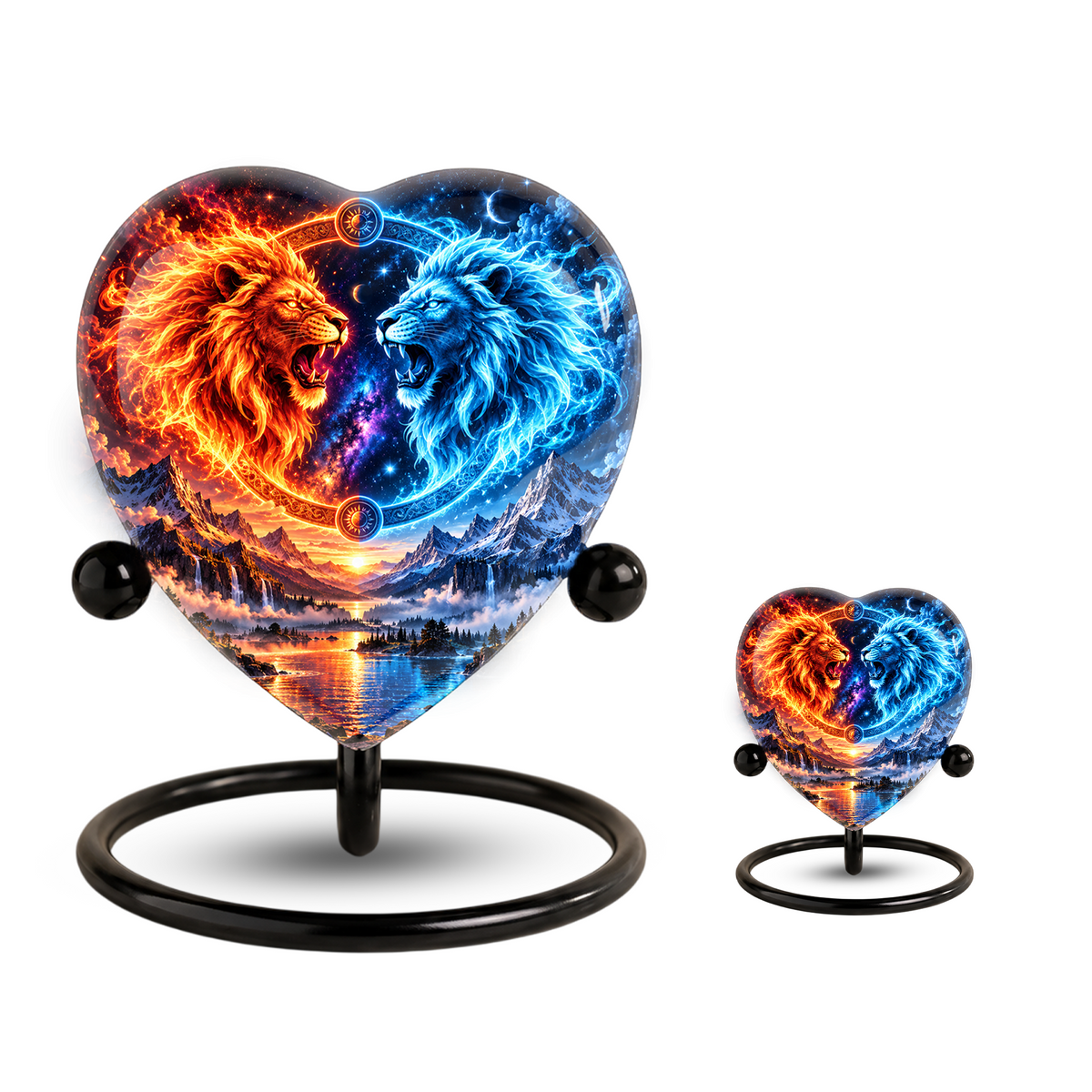 Lion Adult Urn for Ashes, Red and Blue Twin Lion Memorial Urn, Adult Cremation Urn