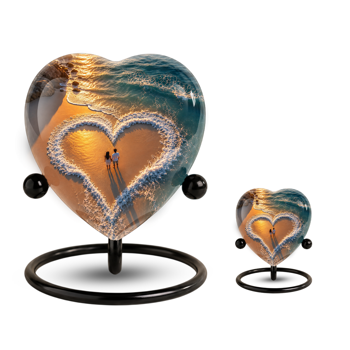 Beach Heart Cremation Urn for Adult Ashes, Personalized Ocean Memorial Urn, Adult Urn for Human Ashes, Custom Beach Urn