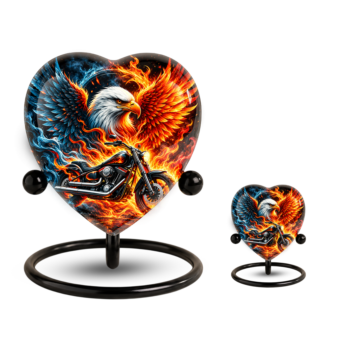 Heart Shaped Eagle Motorcycle Urn for Ashes, Phoenix Fire Cremation Urn, Biker Memorial Urn for Human Ashes