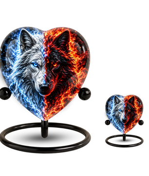 Wolf Heart Cremation Urn for Ashes, Personalized Adult Memorial Urn, White and Black Wolf Urn,