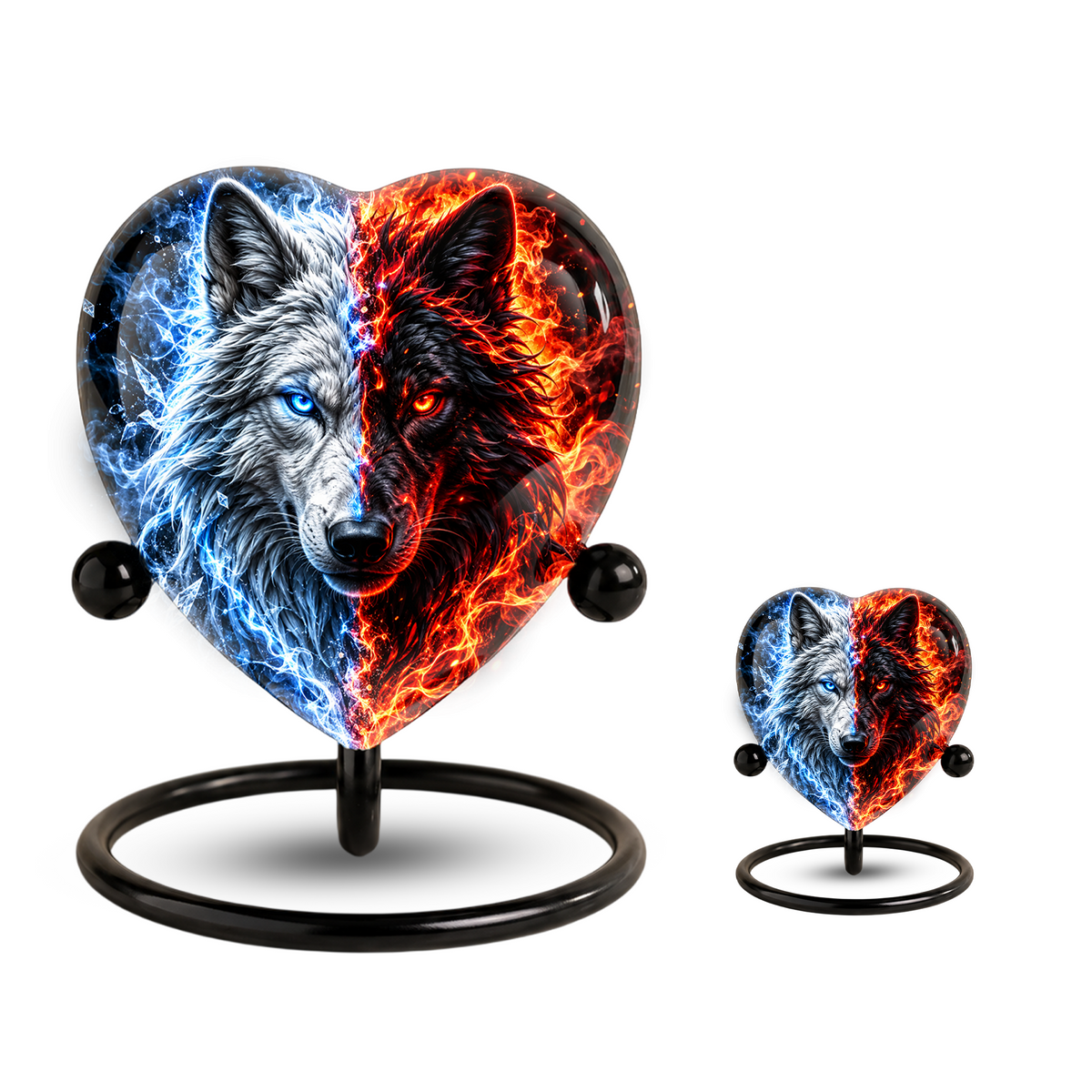 Wolf Heart Cremation Urn for Ashes, Personalized Adult Memorial Urn, White and Black Wolf Urn,