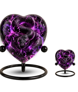 Purple Snake Cremation Urn for Ashes, Snake Memorial Urn, Gothic Serpent Adult Urn, Personalized Snake Urn for Men, Heart Shaped Cremation Urn