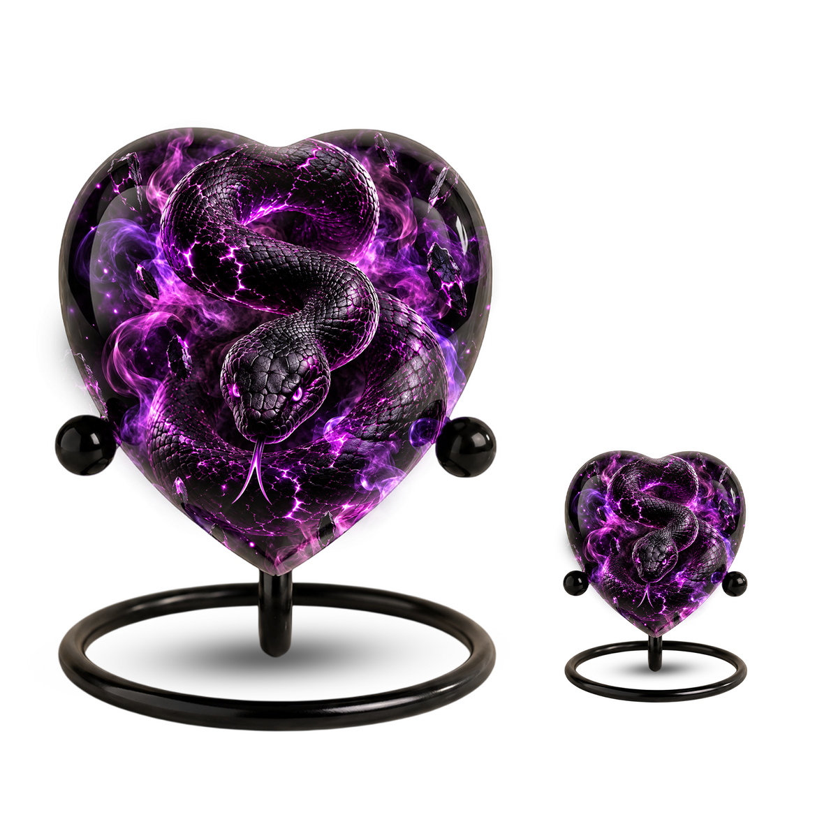 Purple Snake Cremation Urn for Ashes, Snake Memorial Urn, Gothic Serpent Adult Urn, Personalized Snake Urn for Men, Heart Shaped Cremation Urn