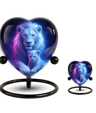 White Lion and Lion Cub Heart Memorial Urn – Adult Urn, Urns for Adult Ashes