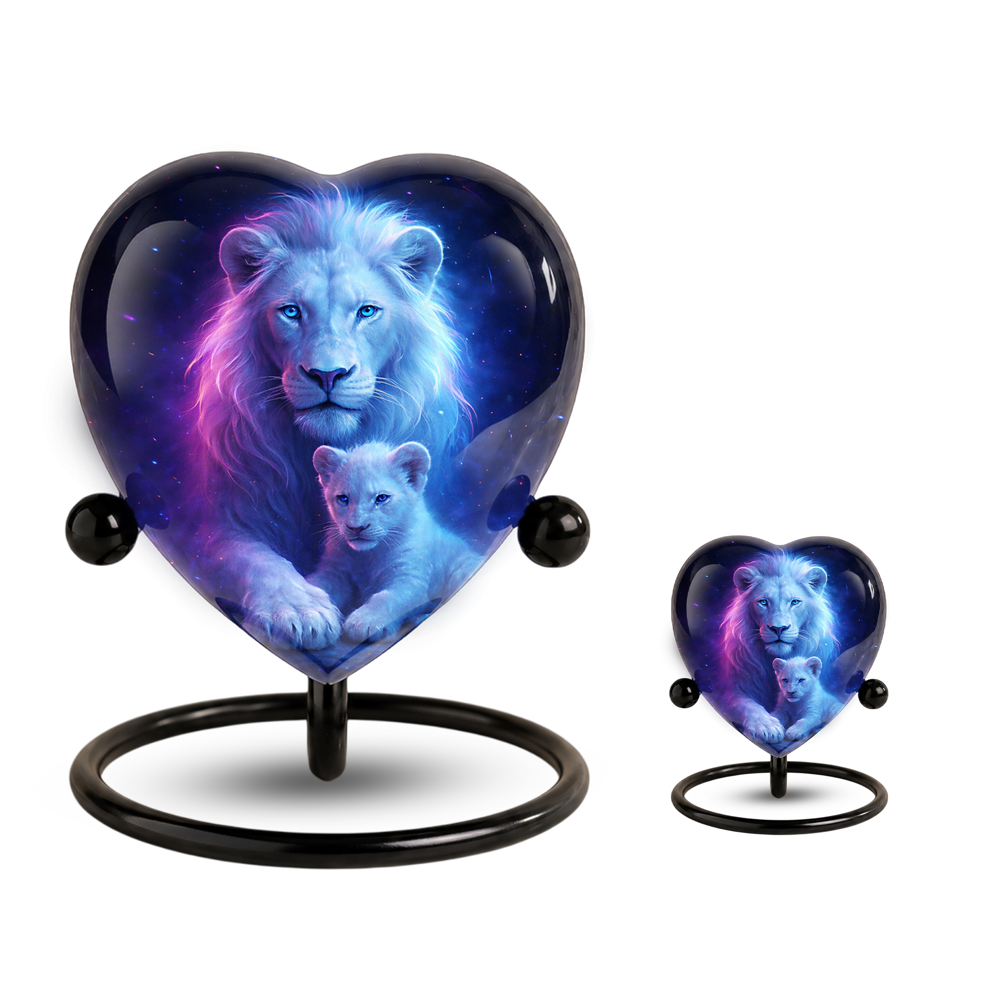 White Lion and Lion Cub Heart Memorial Urn – Adult Urn, Urns for Adult Ashes
