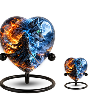 Wolf Adult Urn for Ashes, Fire and Ice Wolf Memorial Urn, Blue Moon Fantasy Cremation Urn