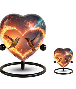Heart-Shaped Adult Cremation Urn with Hummingbird Memorial Design – Beautiful Memorial Urn for Ashes