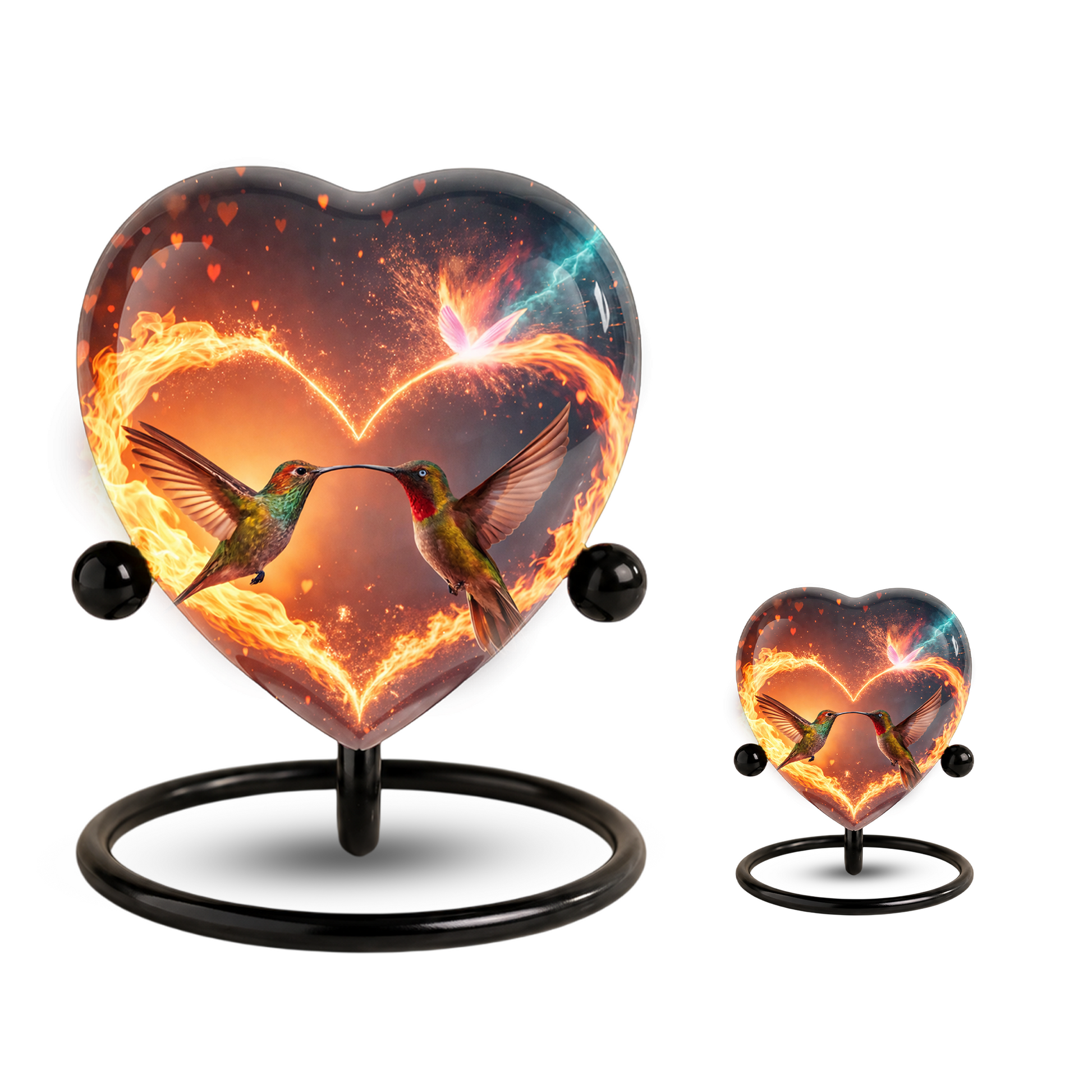 Heart-Shaped Adult Cremation Urn with Hummingbird Memorial Design – Beautiful Memorial Urn for Ashes