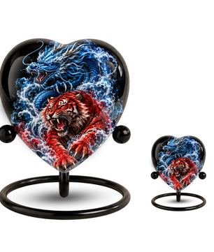 Dragon Tiger Heart Cremation Urn for Ashes, Personalized Adult Memorial Urn Heart Shaped Adult Cremation Urn