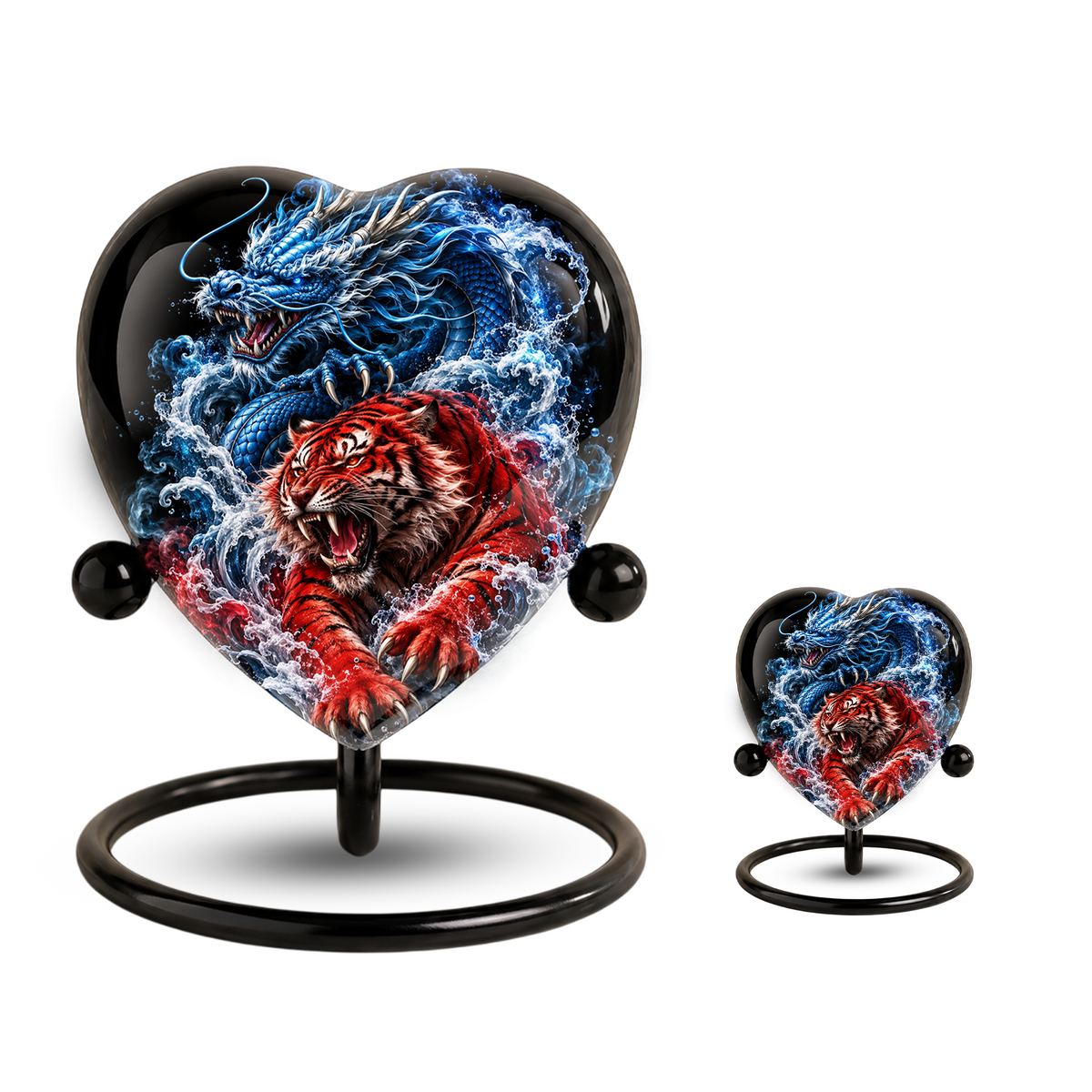 Dragon Tiger Heart Cremation Urn for Ashes, Personalized Adult Memorial Urn Heart Shaped Adult Cremation Urn