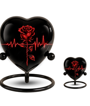 Red Rose Heart Cremation Urn for Ashes, Rose Memorial Urn, Heartbeat Rose Urn, Personalized Adult Cremation Urn, Romantic Floral Urn